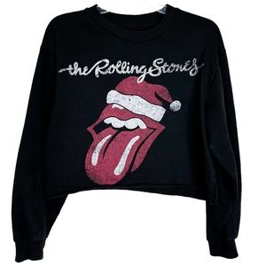 The Rolling Stones Santa Hat Holiday Cropped Sweatshirt Black Women’s M
